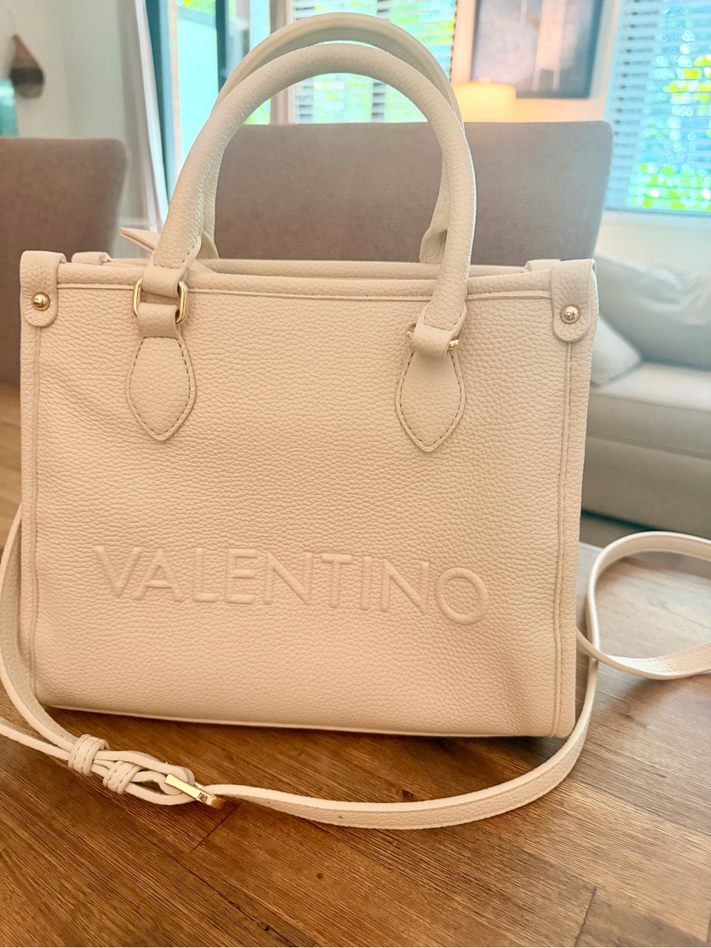 Mario Valentino Cream Pebbled Crossbody Bag - Like New